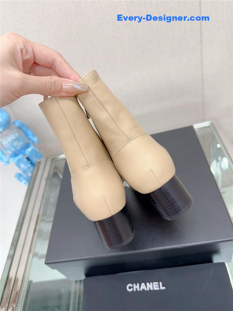 CC chunky heel stitching ankle boots