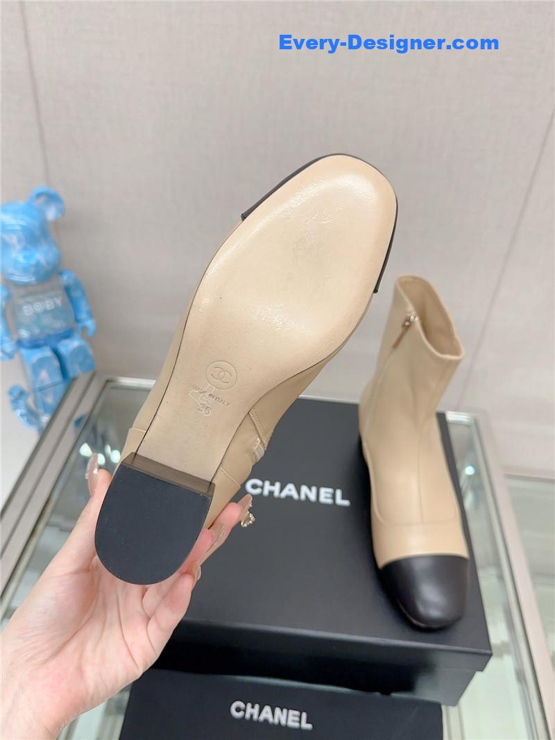 CC chunky heel stitching ankle boots