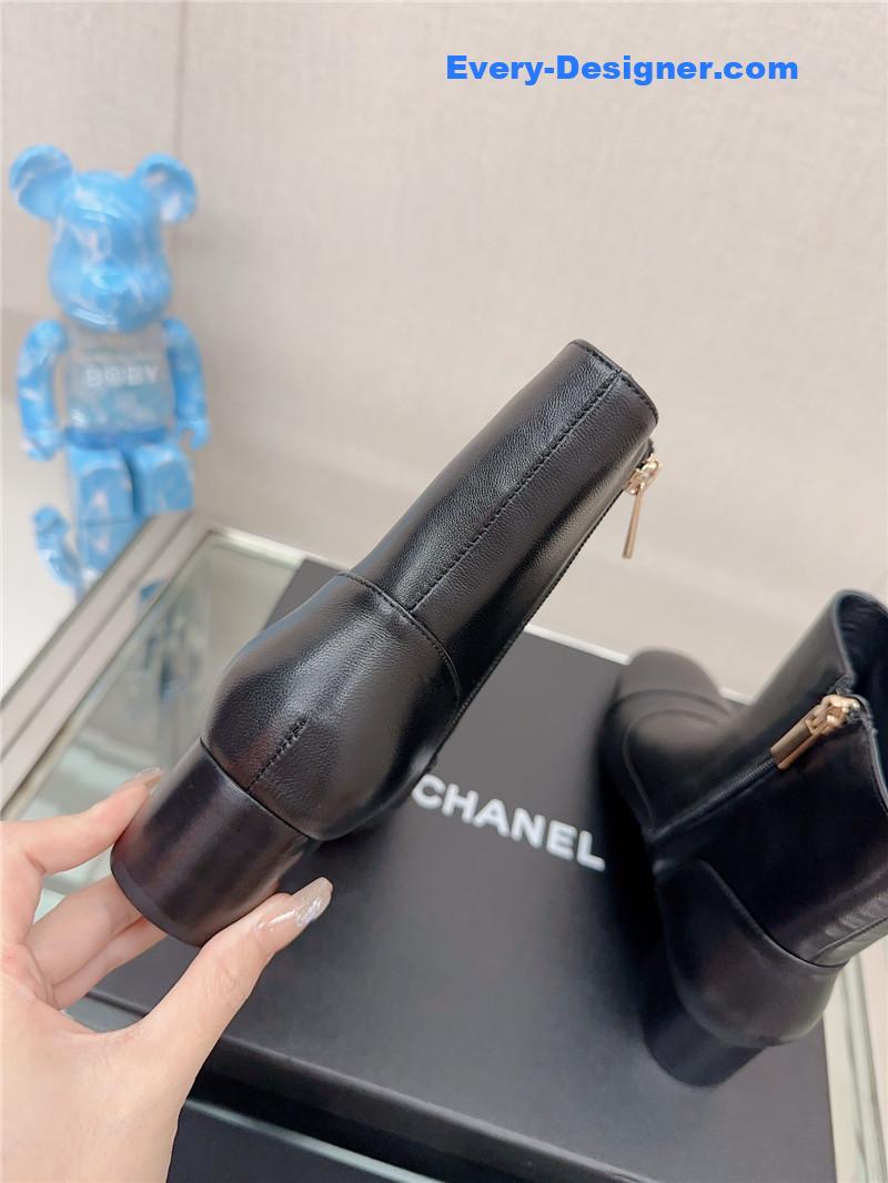 CC chunky heel stitching ankle boots