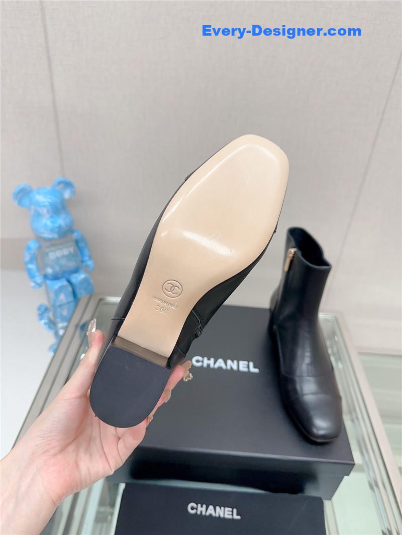 CC chunky heel stitching ankle boots