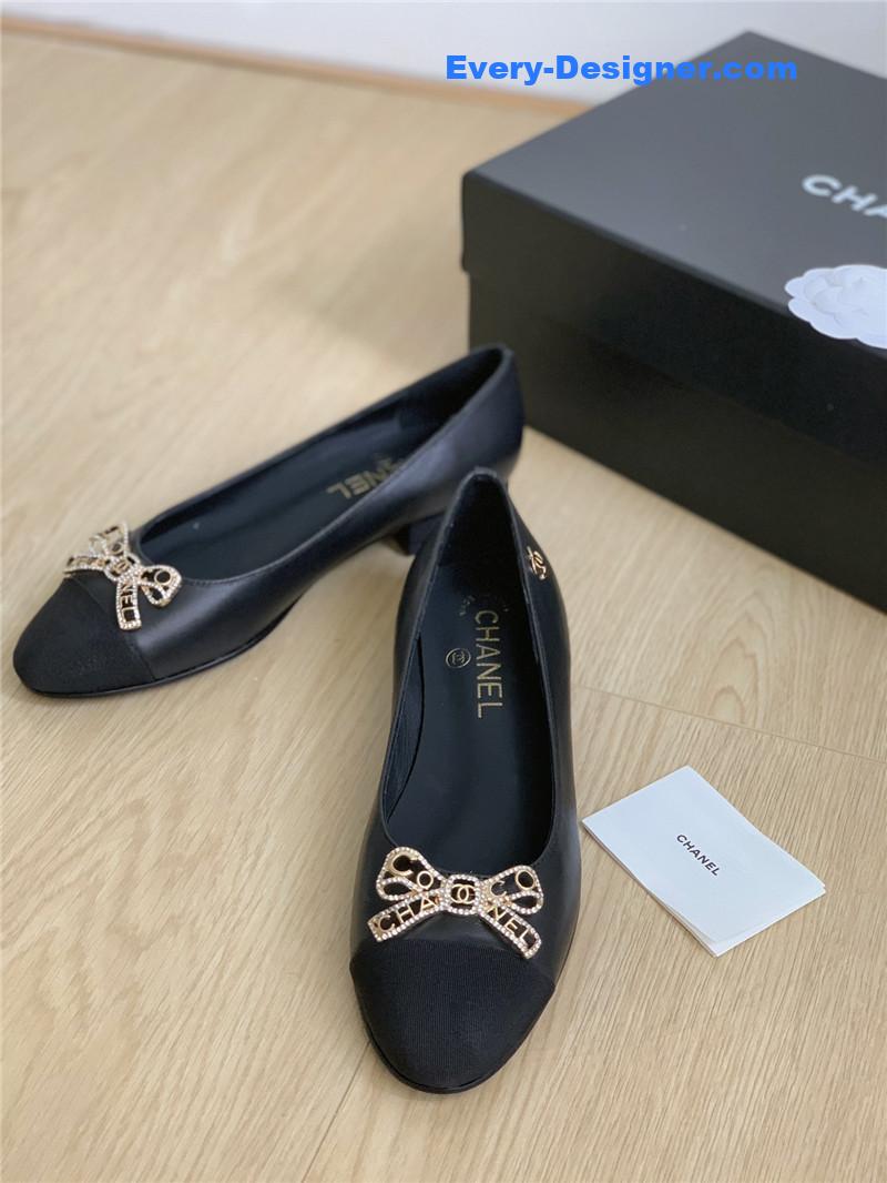 CC double C butterfly diamond buckle shoes