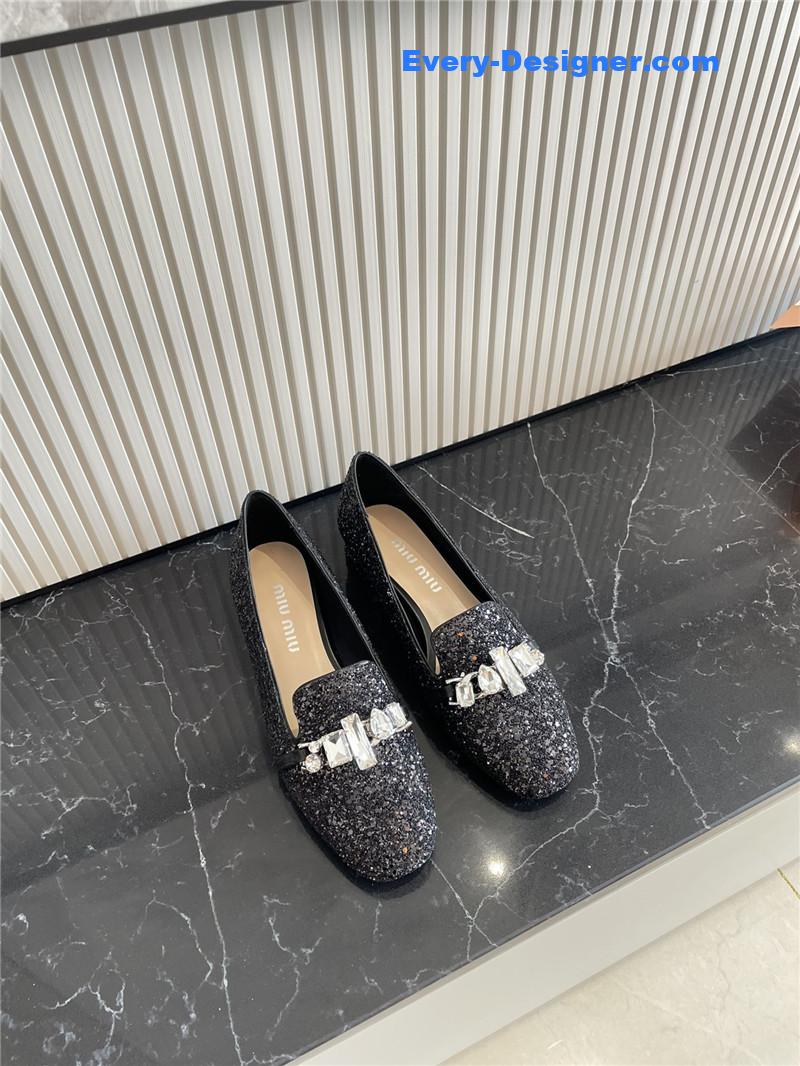 miumiu flat diamond buckle loafers