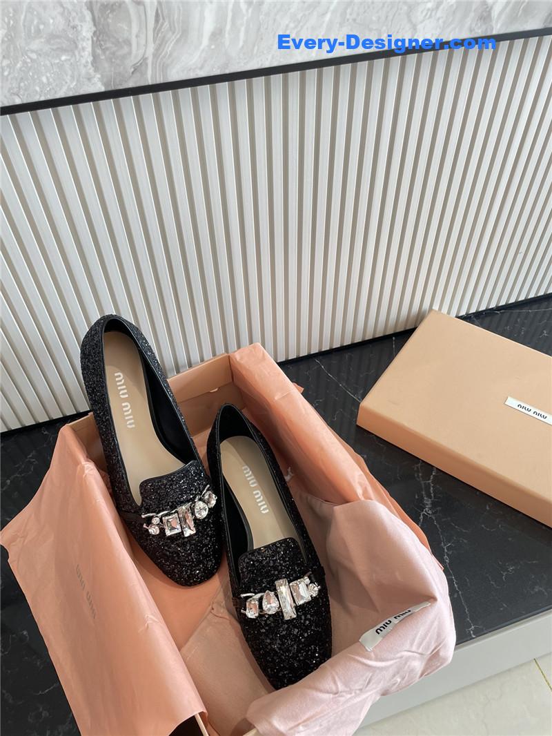 m1um1u flat D1am0nd buckle loafers