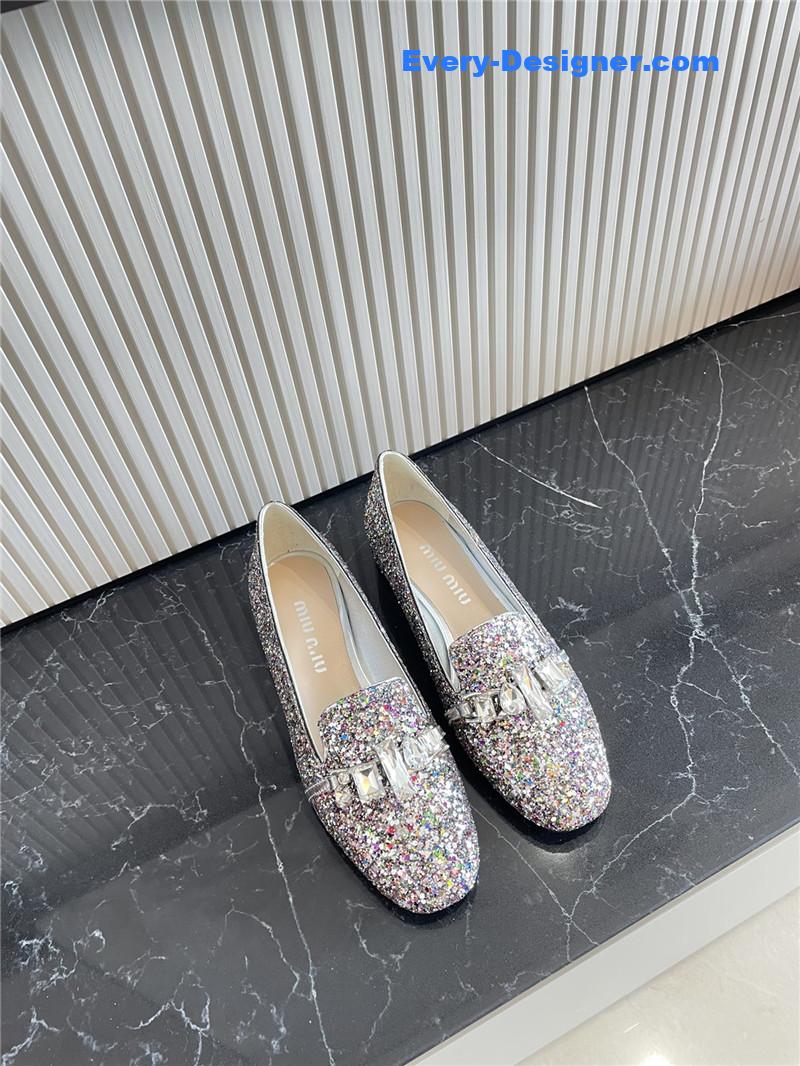 miumiu flat diamond buckle loafers