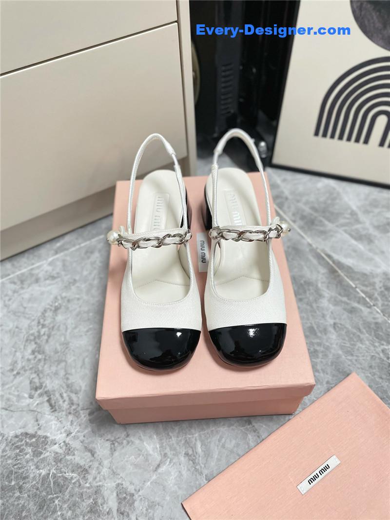 M1um1u chunky heel chain pearl pearl mary jane shoes