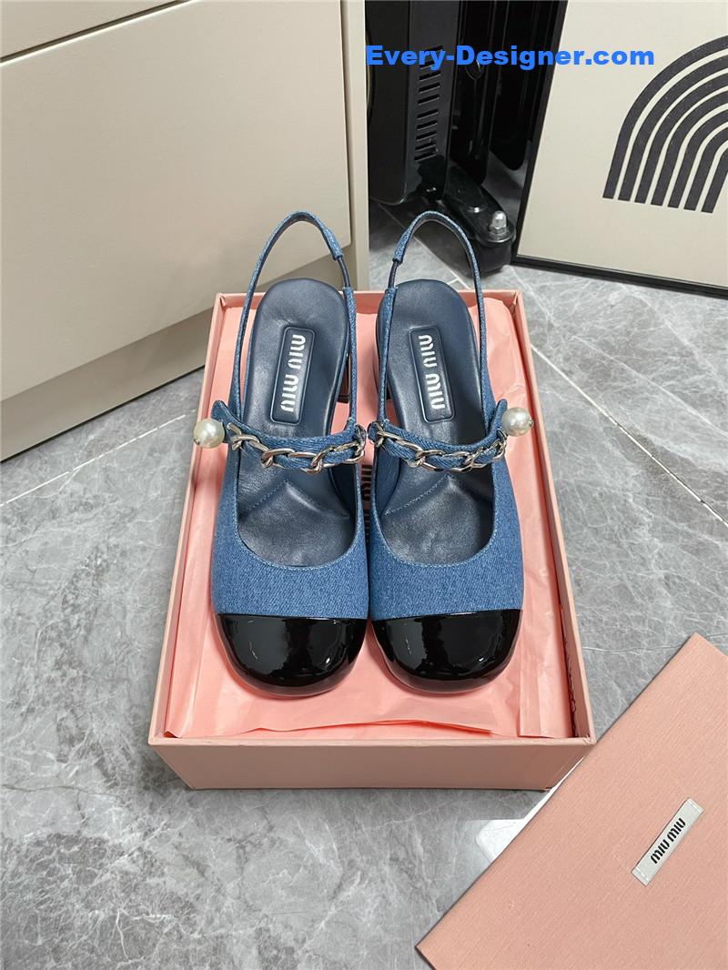 M1um1u chunky heel chain pearl pearl mary jane shoes