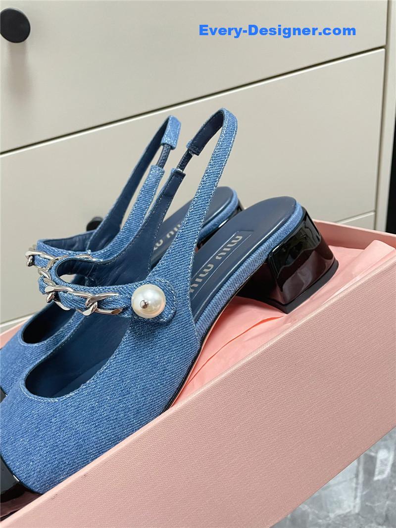 M1um1u chunky heel chain pearl pearl mary jane shoes