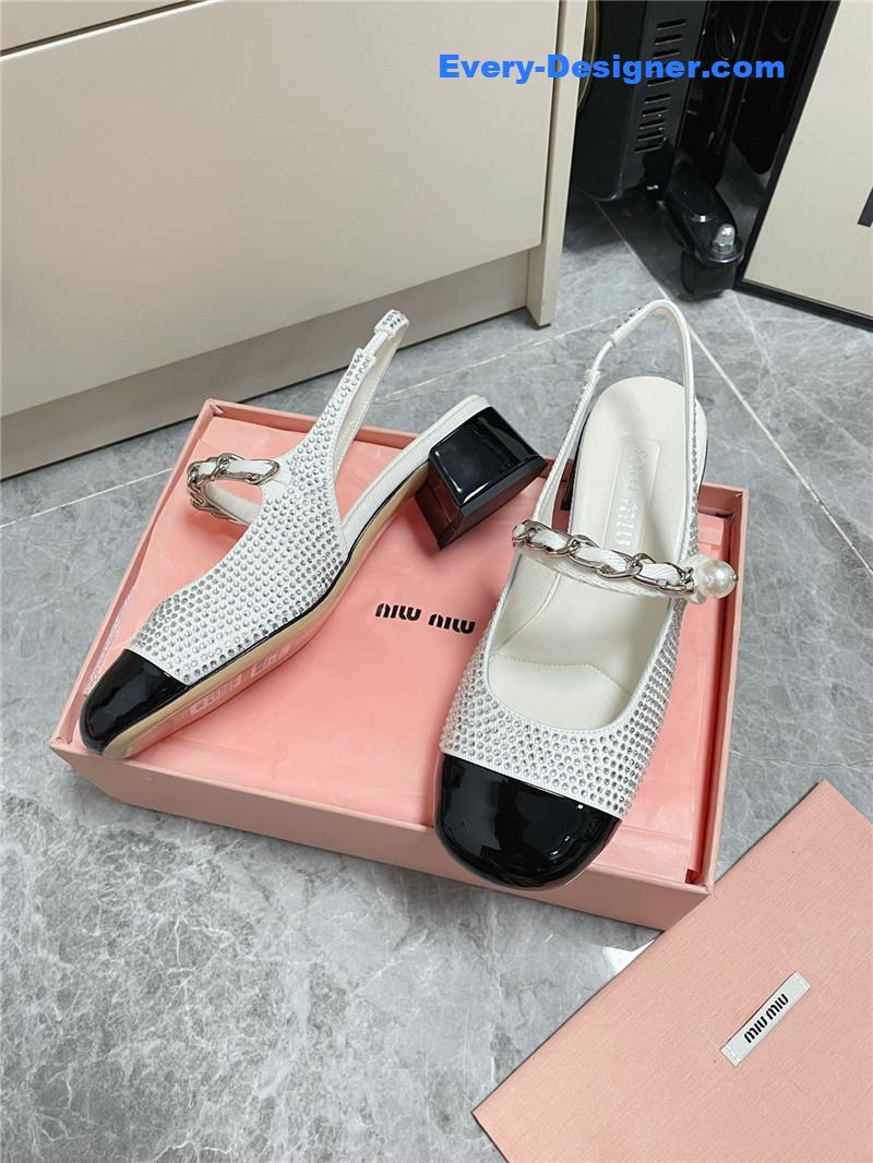 M1um1u chunky heel chain pearl pearl mary jane shoes