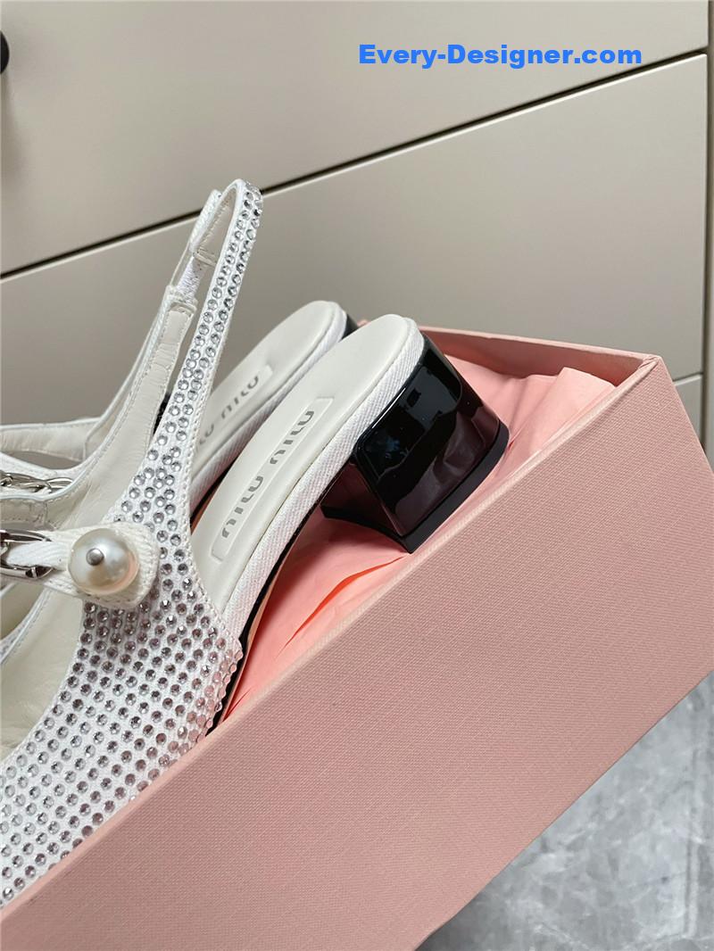 M1um1u chunky heel chain pearl pearl mary jane shoes