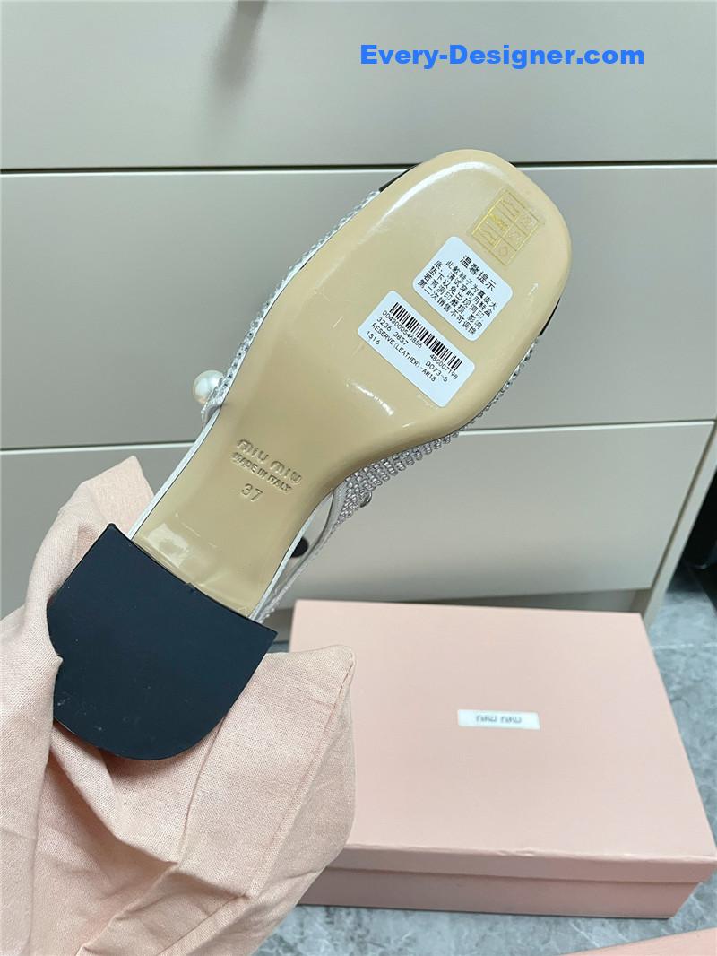 M1um1u chunky heel chain pearl pearl mary jane shoes