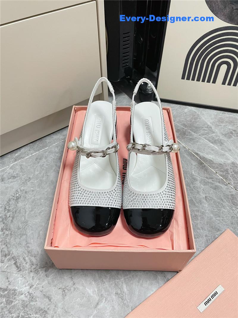 M1um1u chunky heel chain pearl pearl mary jane shoes