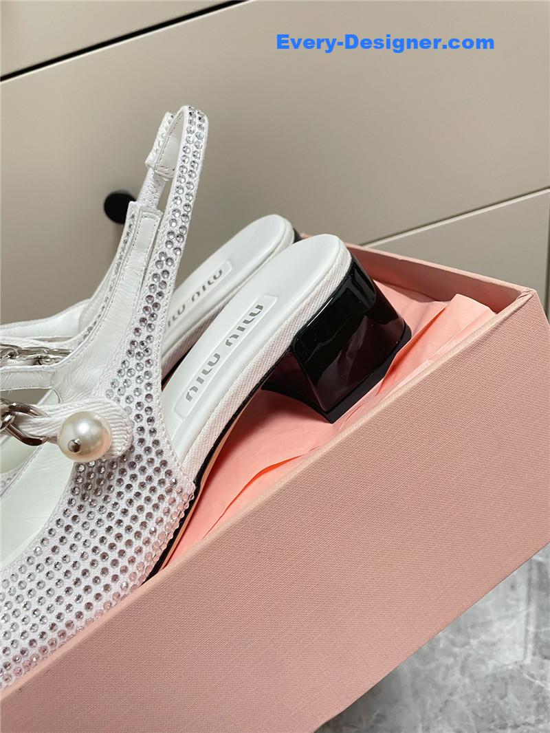 M1um1u chunky heel chain pearl pearl mary jane shoes