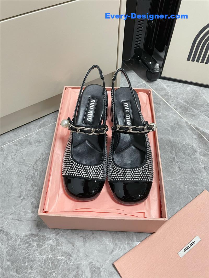 M1um1u chunky heel chain pearl pearl mary jane shoes