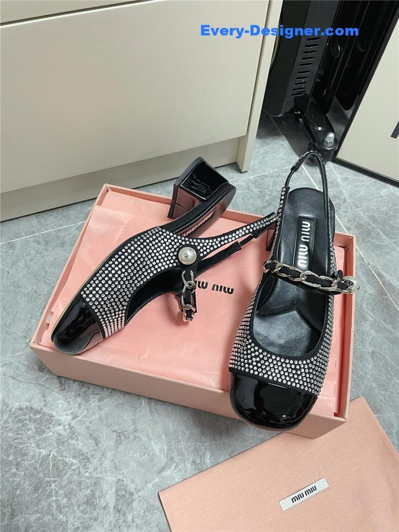 M1um1u chunky heel chain pearl pearl mary jane shoes