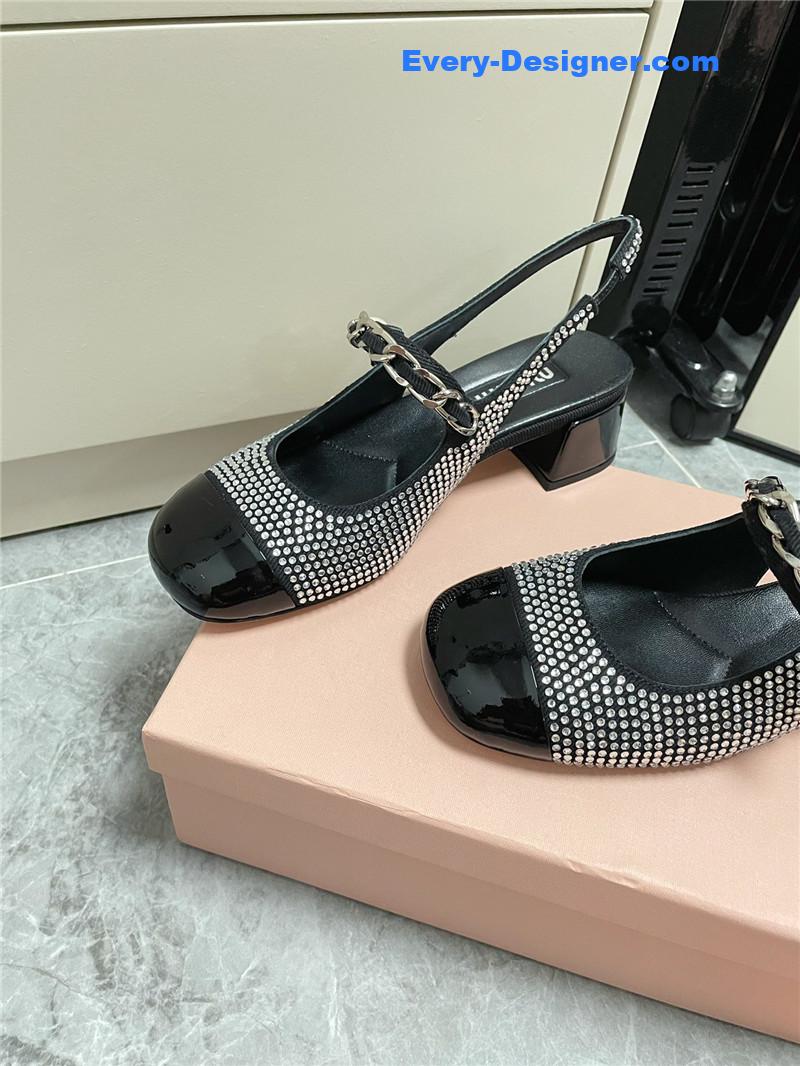 M1um1u chunky heel chain pearl pearl mary jane shoes