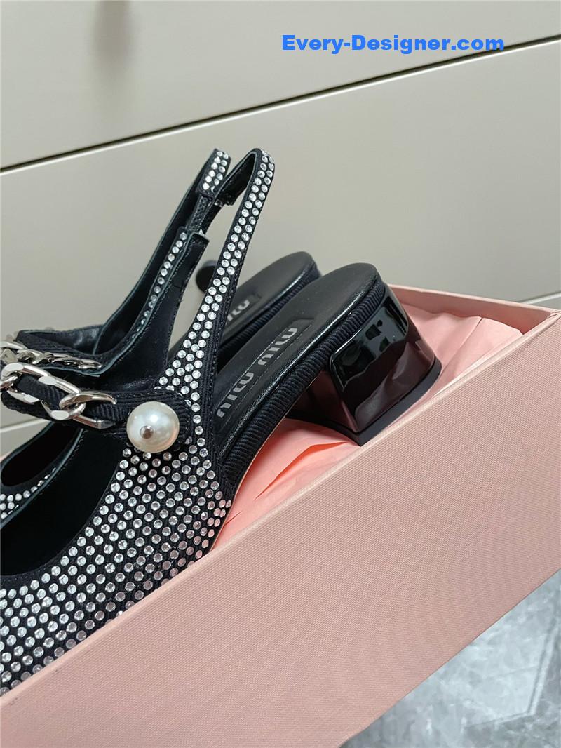 M1um1u chunky heel chain pearl pearl mary jane shoes