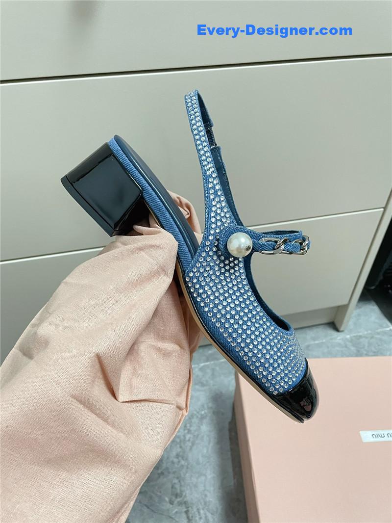 M1um1u chunky heel chain pearl pearl mary jane shoes