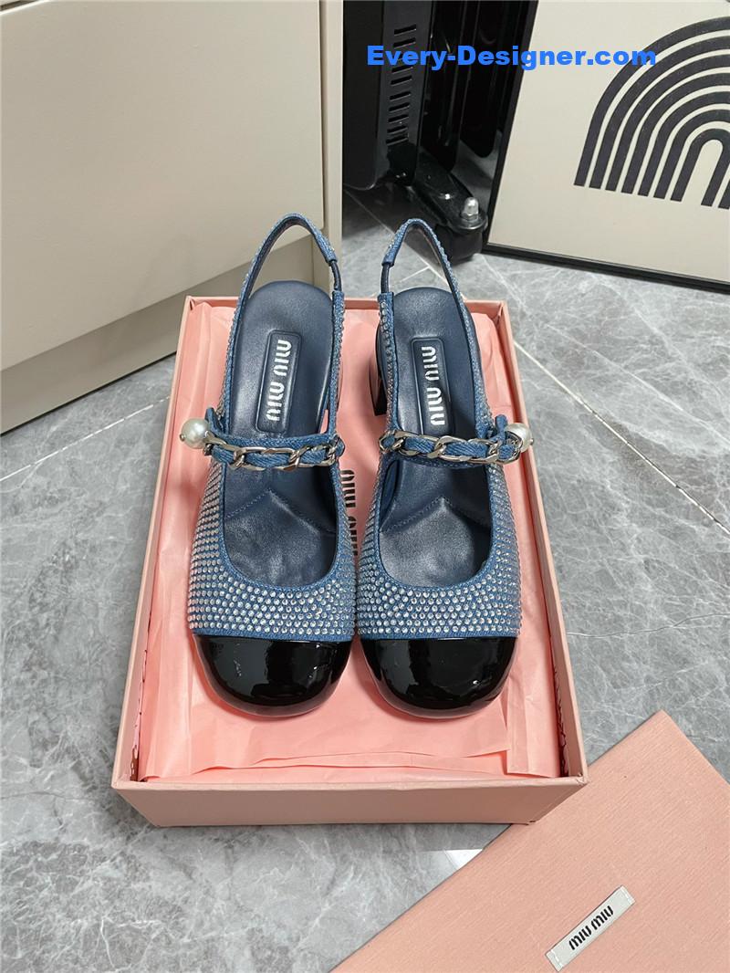 M1um1u chunky heel chain pearl pearl mary jane shoes