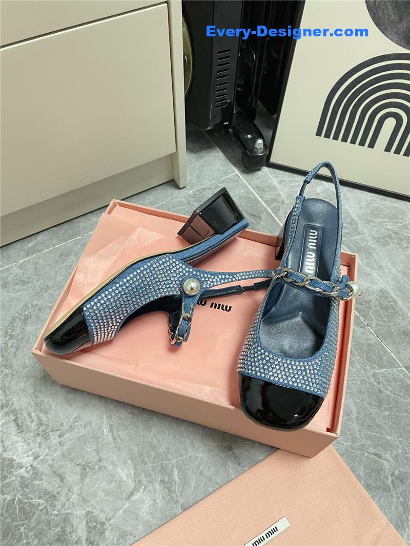 M1um1u chunky heel chain pearl pearl mary jane shoes