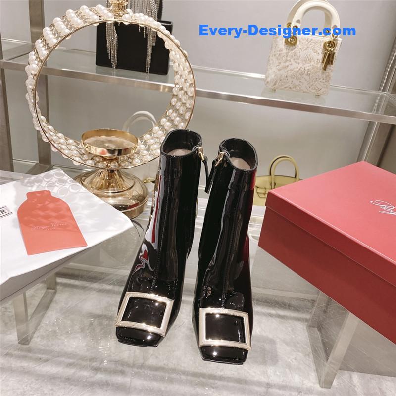 Roger vivier metal square buckle ankle boots