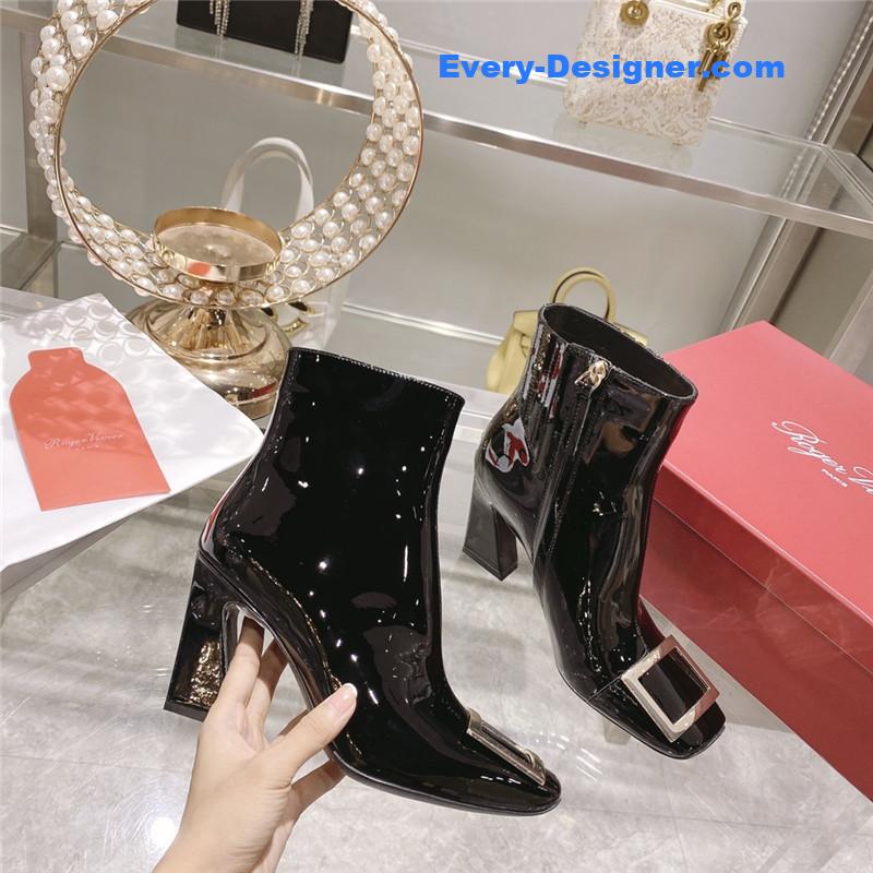 Roger vivier metal square buckle ankle boots