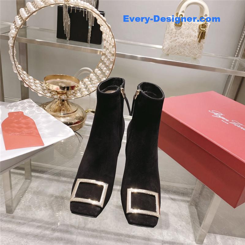 Roger vivier metal square buckle ankle boots