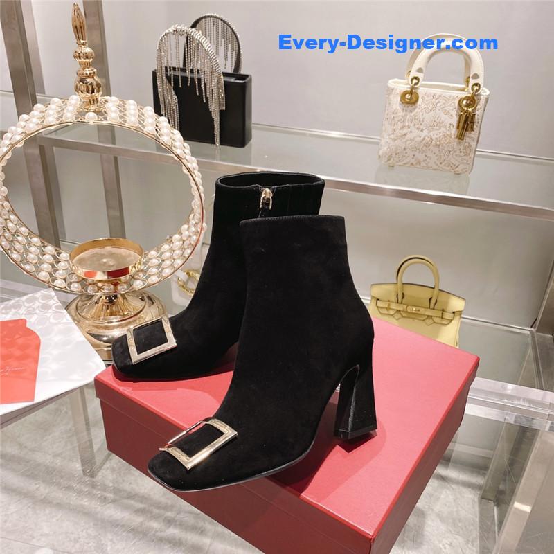 Roger vivier metal square buckle ankle boots