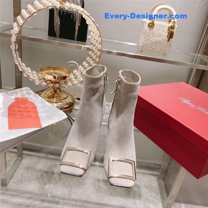Roger vivier metal square buckle ankle boots