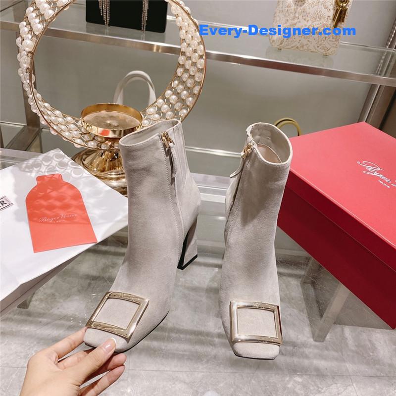 Roger vivier metal square buckle ankle boots