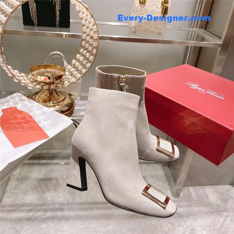 Roger vivier metal square buckle ankle boots