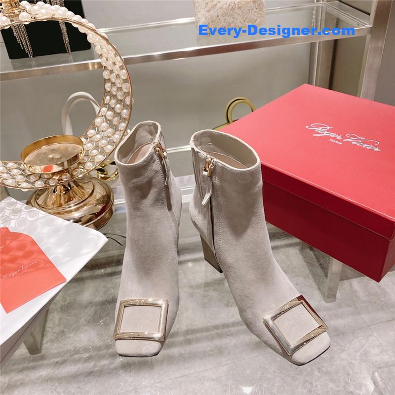 Roger vivier metal square buckle ankle boots