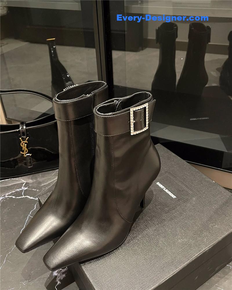 YSL autumn and winter square diamond buckle ankle boots