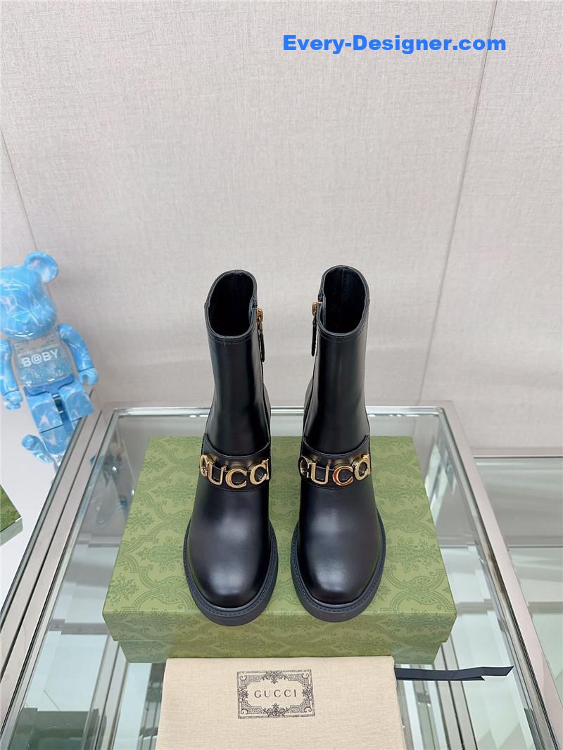 Gvc*1 metal letter buckle high heel boots