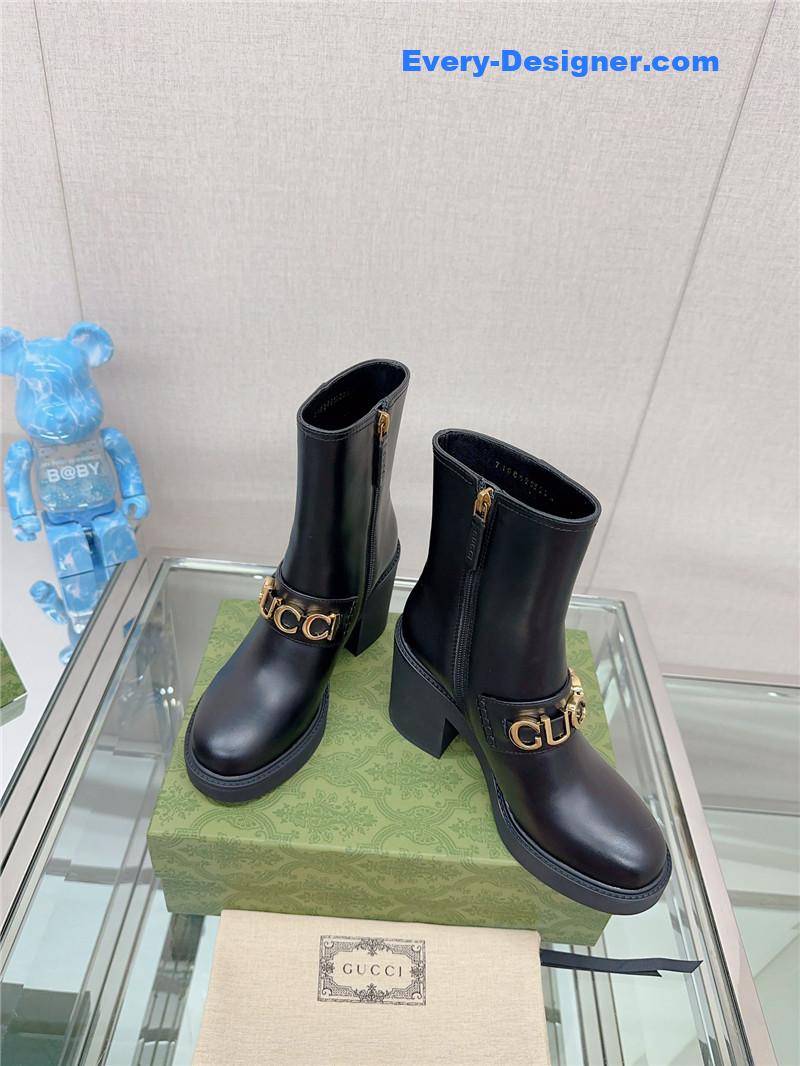 Gucci metal letter buckle high heel boots