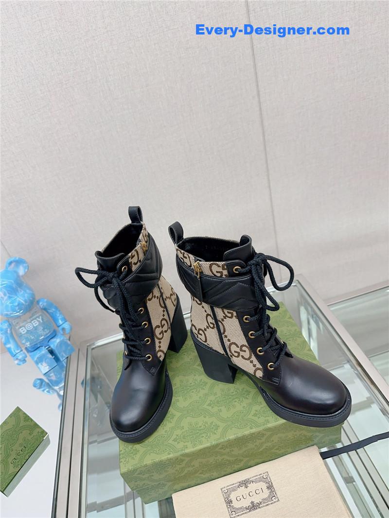 Gucci double G buckle lace-up high heel boots