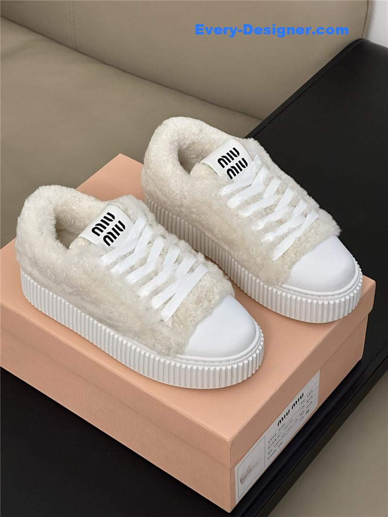 miumiu autumn and winter lamb wool series sneakers