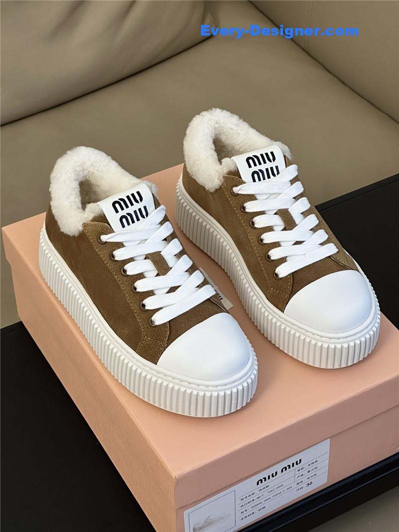miumiu autumn and winter lamb wool series sneakers