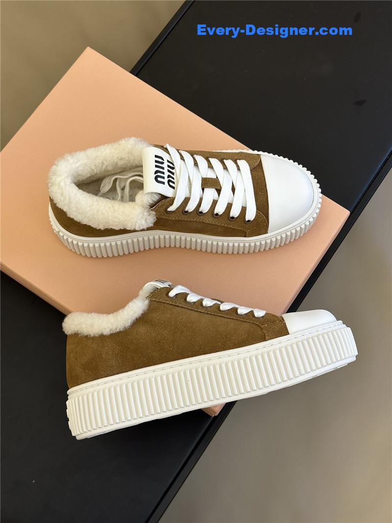 miumiu autumn and winter lamb wool series sneakers