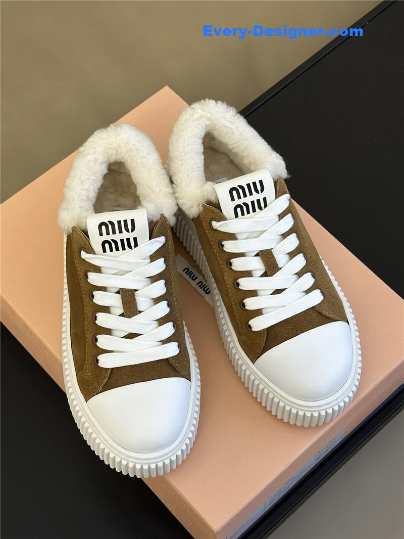 miumiu autumn and winter lamb wool series sneakers