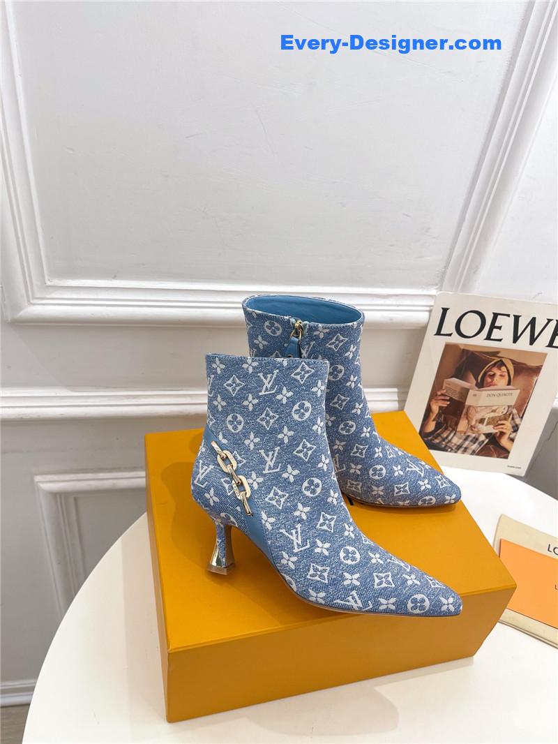 louis vuitton LV small square toe metal heel boots