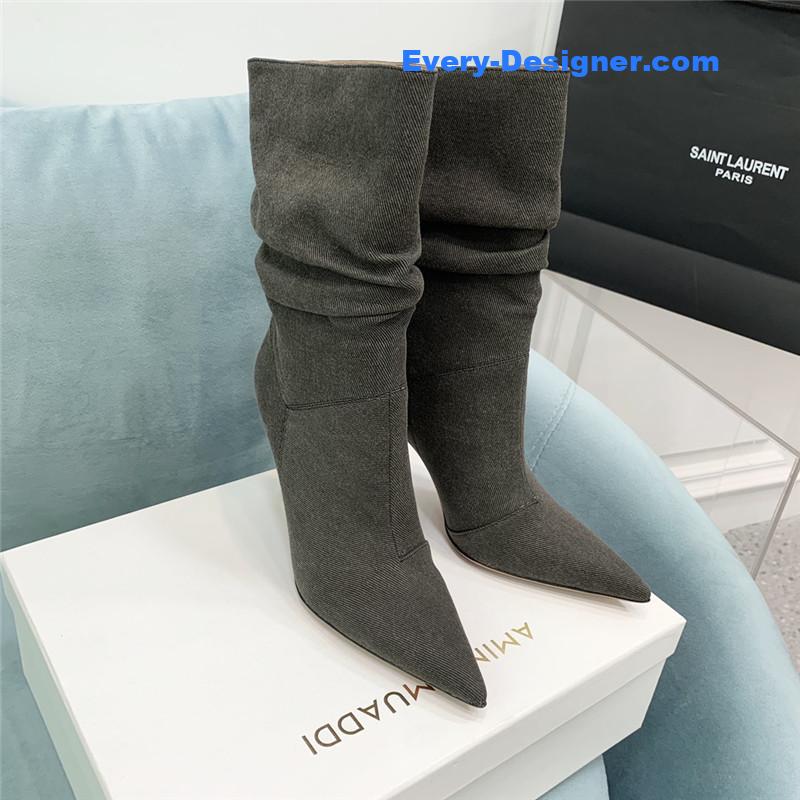Amina Muaddi pleated stiletto booties
