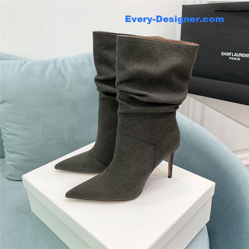 Amina Muaddi pleated stiletto booties