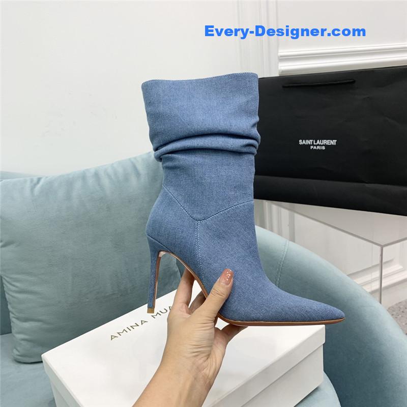 Amina Muaddi pleated stiletto booties