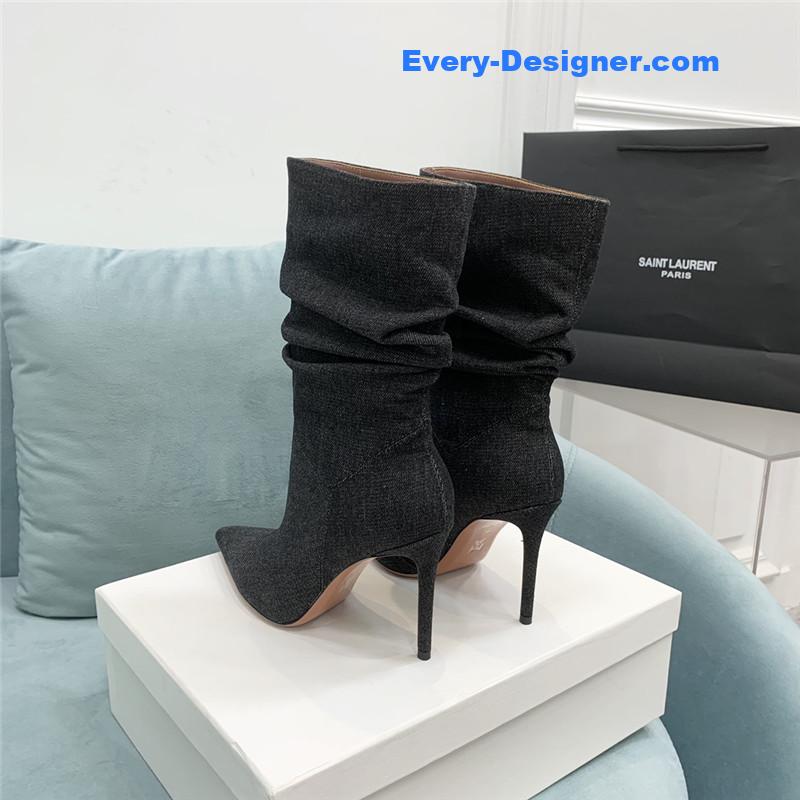 Amina Muaddi pleated stiletto booties