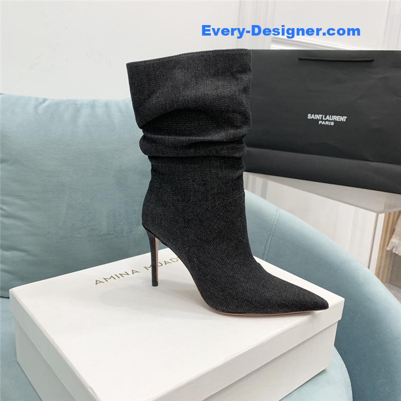 Amina Muaddi pleated stiletto booties