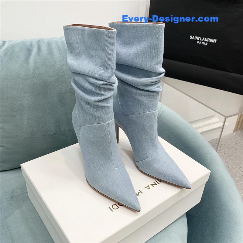 Amina Muaddi pleated stiletto booties