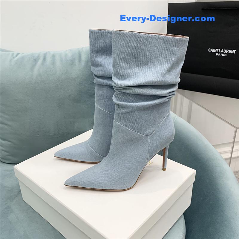 Amina Muaddi pleated stiletto booties