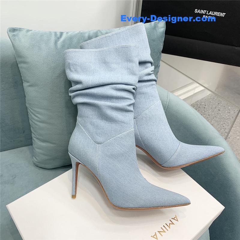 Amina Muaddi pleated stiletto booties