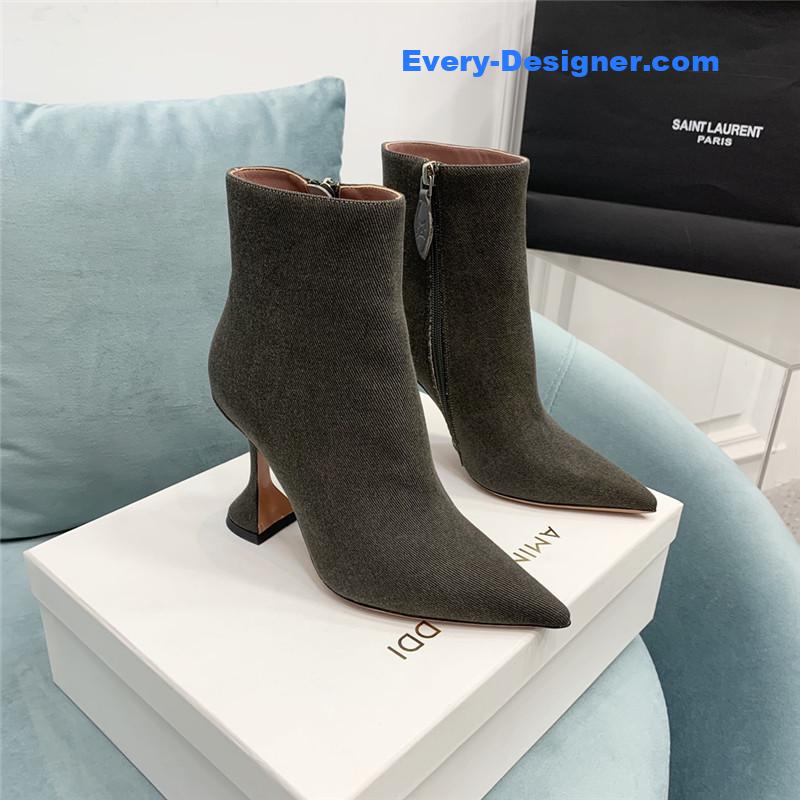 Amina Muaddi wine glass heel pleated high heel boots