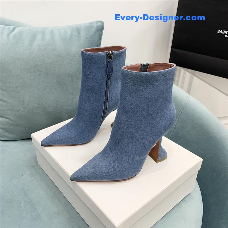 Amina Muaddi wine glass heel pleated high heel boots